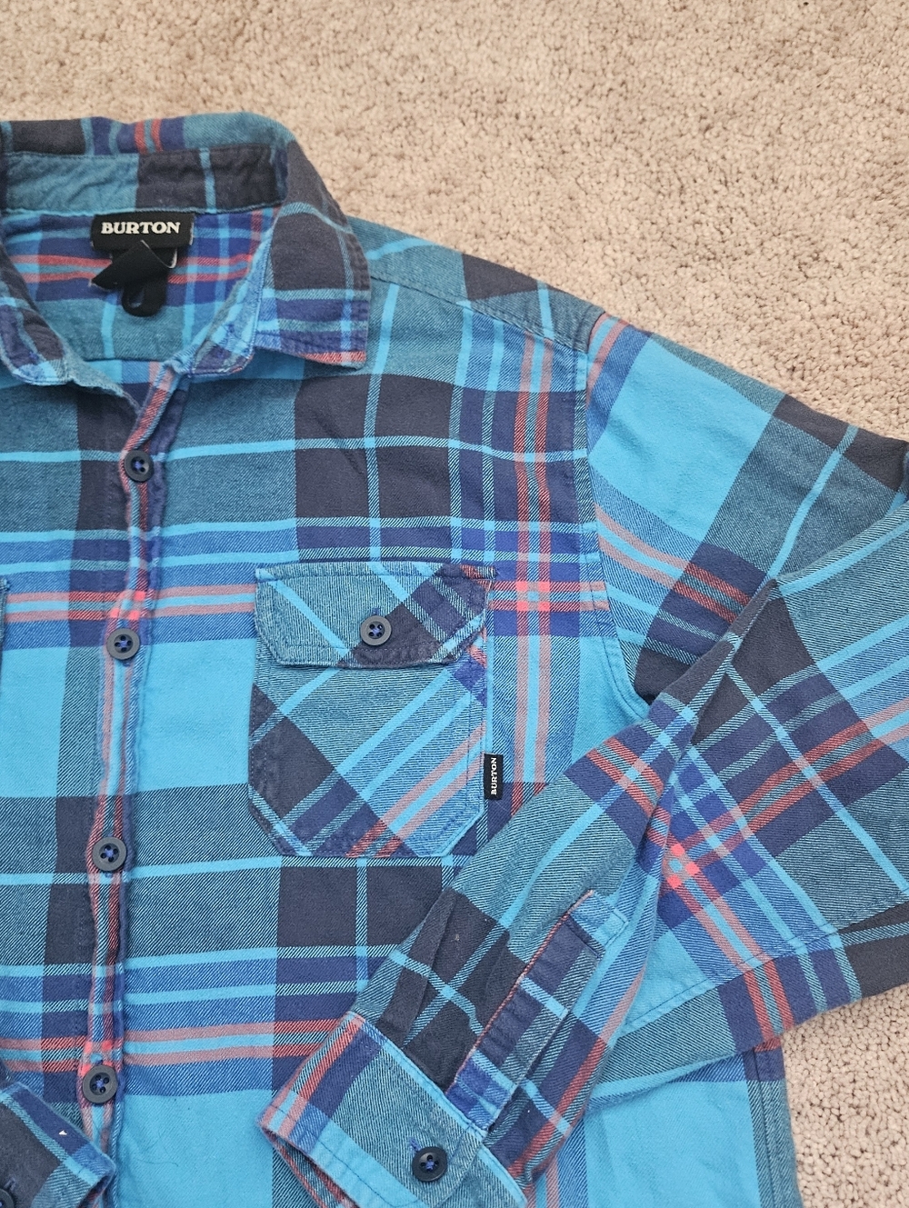 Burton Brighton Flannel Cobalt Blue Chunk Plaid Small Ski Snow Board Slopes